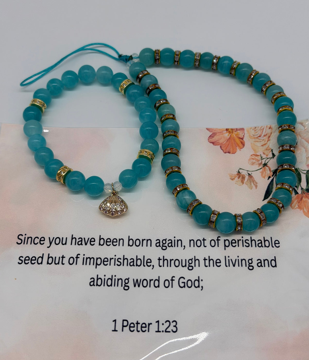 Born Again – 1 Peter 1:23 Turquoise Christian Bracelet Set