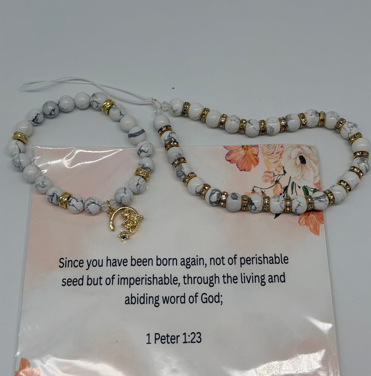 Born Again – 1 Peter 1:23 White Christian Bracelet Set