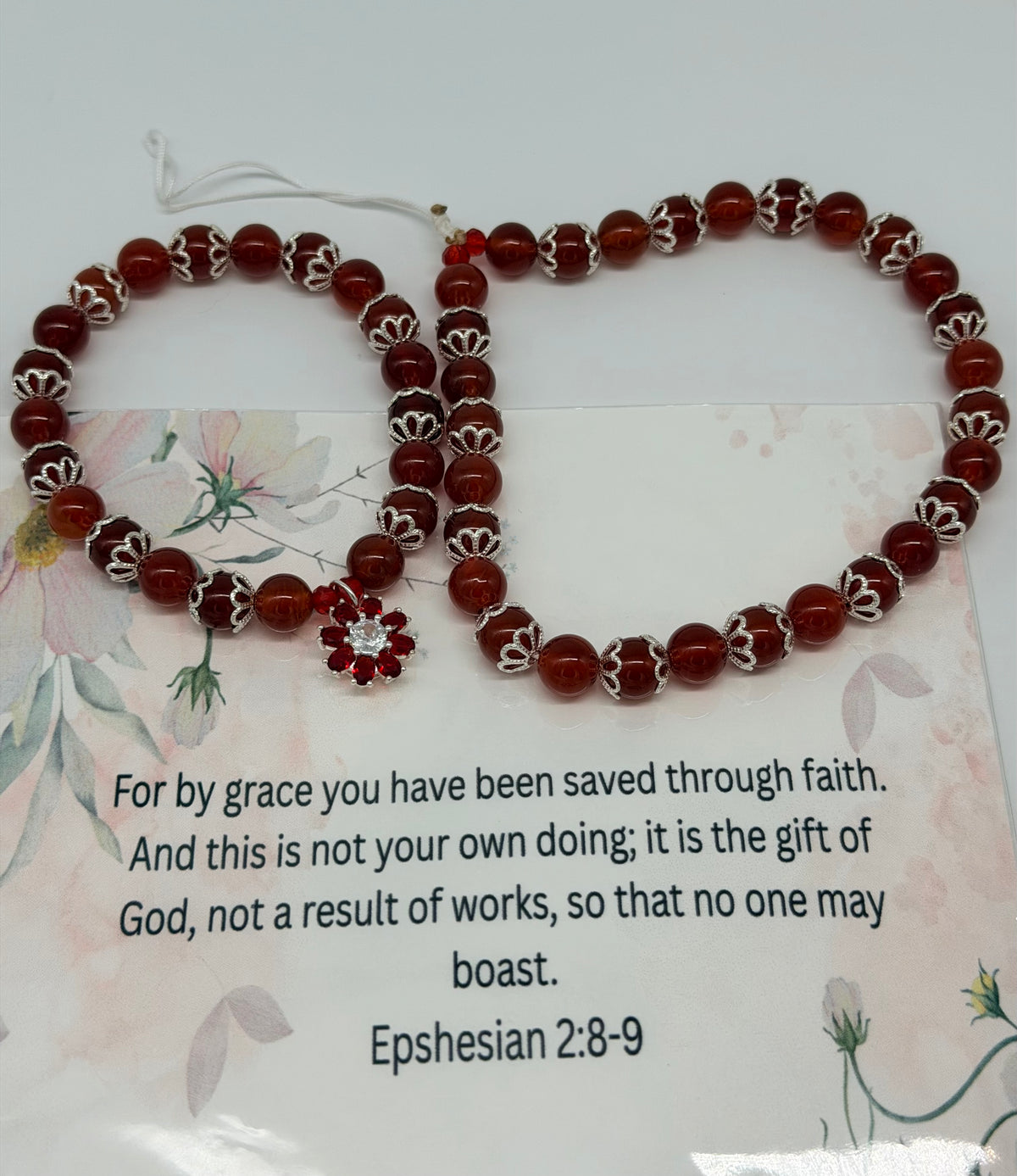 Saved by Grace – Ephesians 2:8–9 Red Christian Bracelet Set