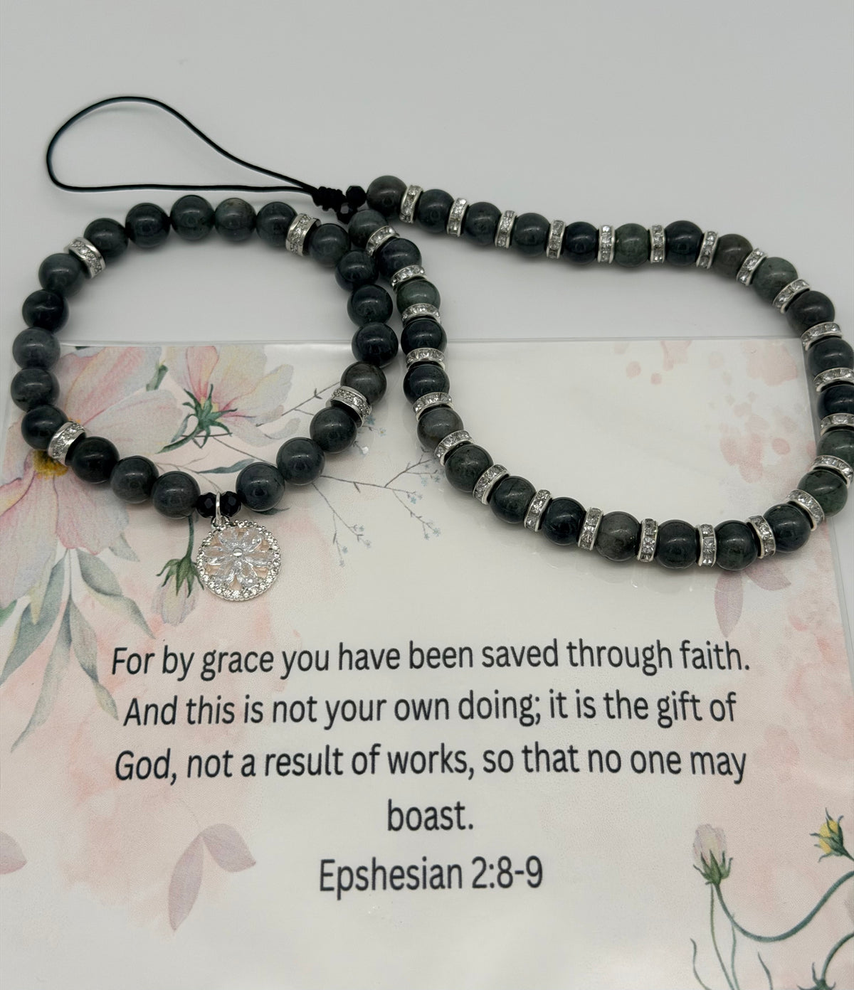 Saved by Grace – Ephesians 2:8–9 Black Christian Bracelet Set