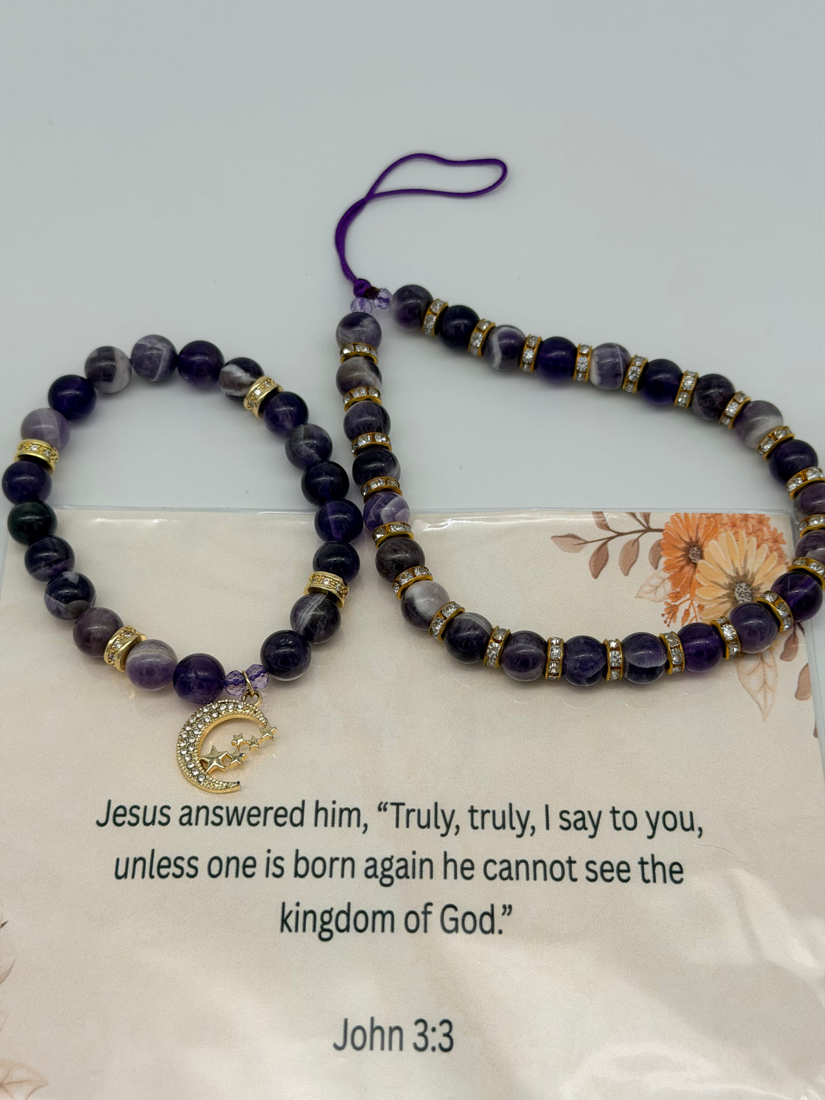Born Again – John 3:3 Purple Christian Bracelet Set