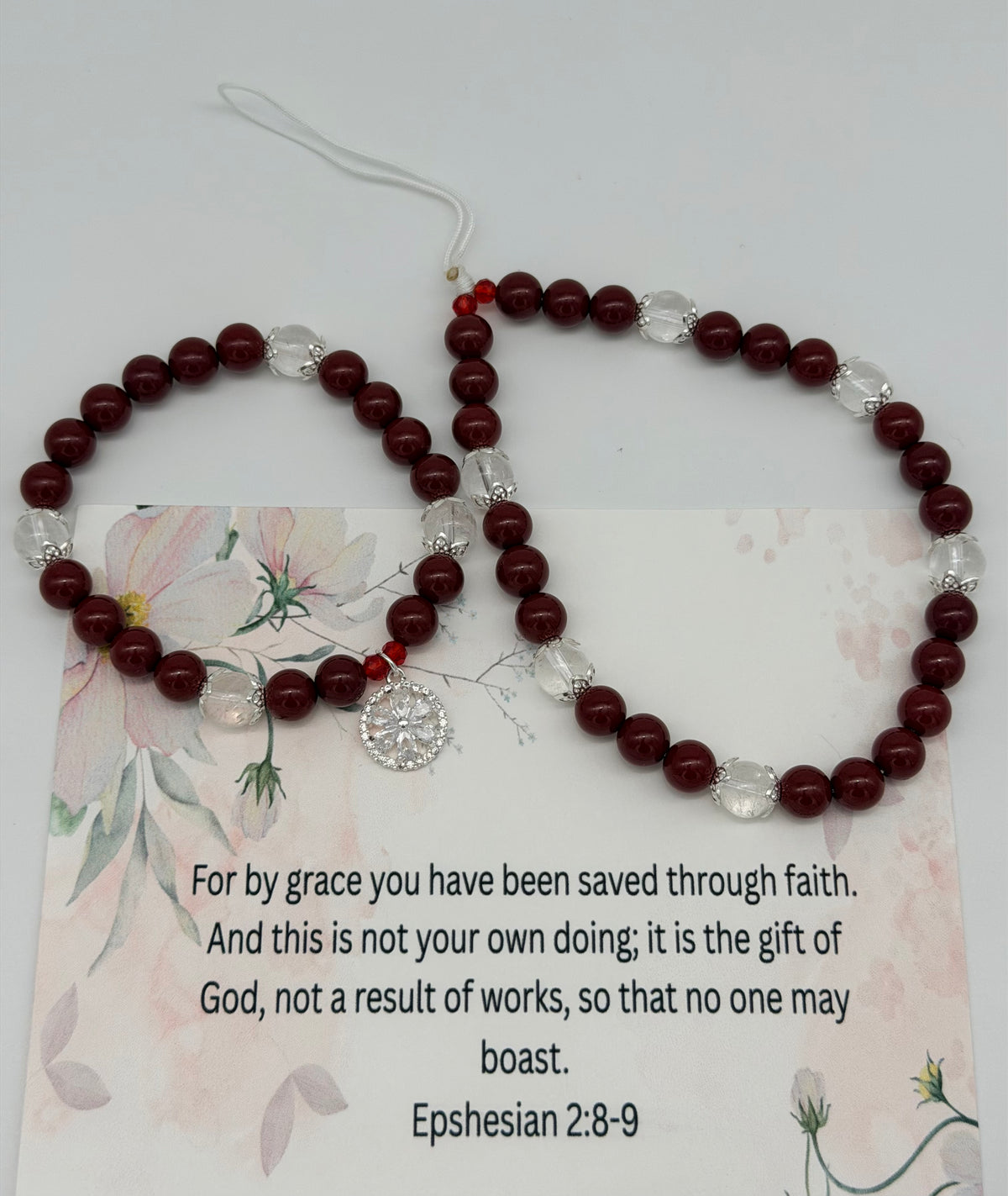 Saved by Grace – Ephesians 2:8–9 Burgundy Christian Bracelet Set