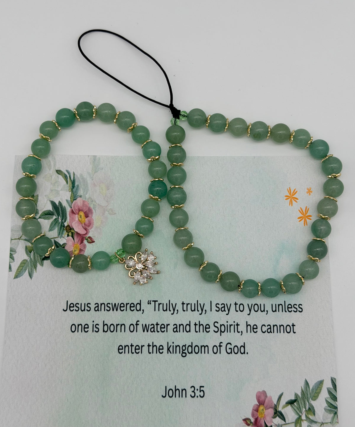 Born of Water and Spirit – John 3:5 Green & Gold Christian Bracelet Set