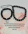 God So Loved the World – John 3:16 Black & Silver Christian Bracelet Set