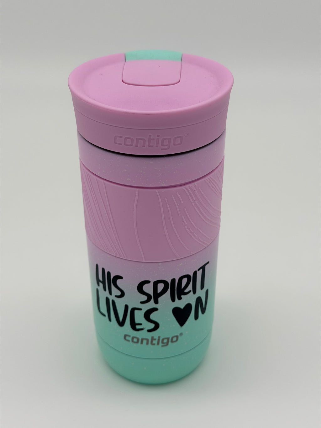 His Spirit Lives in You – Pink & Teal Tumbler