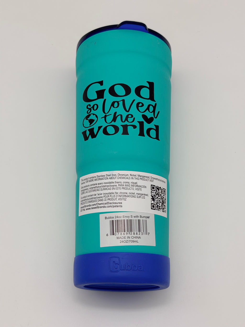 With His Love, Keep Calm – Turquoise & Blue Tumbler